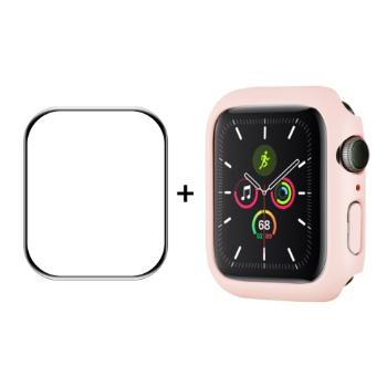 ENKAY Plastový kryt s tvrdeným sklom pre Apple Watch 9 / 8 / 7 (45mm) ružový