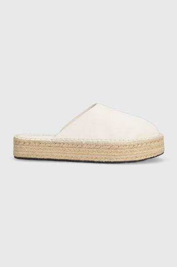 Semišové šľapky Calvin Klein Jeans FLATFORM ROPE MULE SU CON béžová farba, na platforme, YW0YW00986