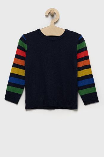 Detský sveter s prímesou vlny United Colors of Benetton tmavomodrá farba, tenký