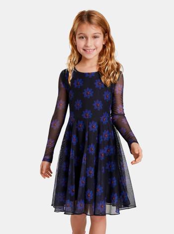 Modro-čierne dievčenské kvetované šaty Desigual Alicia