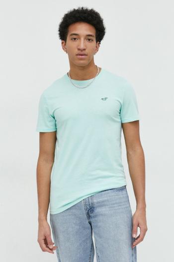 Bavlnené tričko Hollister Co. tyrkysová farba, jednofarebné