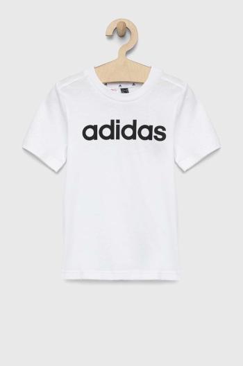 Detské bavlnené tričko adidas LK LIN CO biela farba, s potlačou
