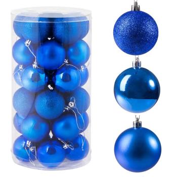 Vianočné banky modré mix - 6cm, sada 30ks