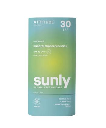 Attitude Minerálna ochranná tyčinka na telo bez parfumácie SPF 30 Sunly (Mineral Sunscreen Stick) 60 g