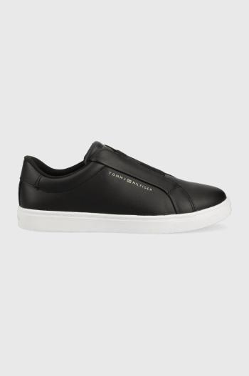 Kožené tenisky Tommy Hilfiger ELASTIC SLIP ON SNEAKER dámske, čierna farba, FW0FW07032