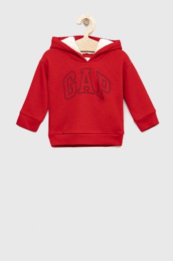 Detská mikina GAP červená farba, s kapucňou, s potlačou