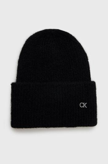 Vlnená čiapka Calvin Klein čierna farba, vlnená