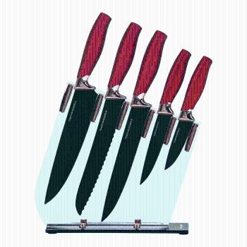 TEMPO-KONDELA MALIKA, sada nožov v stojane, 6 ks, červená