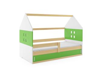 BMS Detská posteľ domček DOMI 1 | borovica s úložným priestorom Farba: Borovica / zelená
