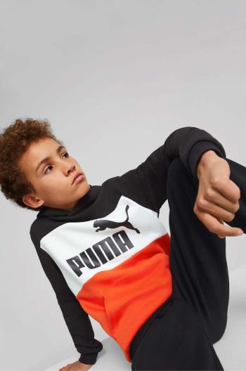 Detská mikina Puma ESS Colorblock Hoodie TR B čierna farba, s kapucňou, vzorovaná