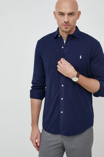 Bavlnená košeľa Polo Ralph Lauren pánska, tmavomodrá farba, regular, s klasickým golierom