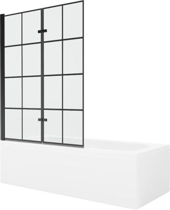 MEXEN/S - Vega obdĺžniková vaňa 180 x 80 cm s panelom + vaňová zástena 120 cm, čierna vzor 550118080X9212027077