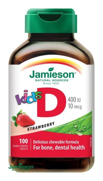 Jamieson Vitamín D3 Kids 400 IU tablety na cmúľanie s príchuťou jahody pre deti 100 tbl.