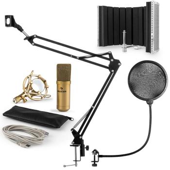 Auna MIC-9005G V5, mikrofónová sada, kondenzátorový mikrofón, pop-filter, resorpčný panel, rameno, zlatá farba