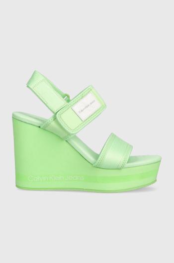 Sandále Calvin Klein Jeans WEDGE SANDAL BADGE dámske, zelená farba, na kline, YW0YW01028