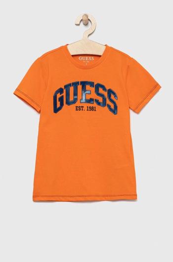 Detské tričko Guess oranžová farba, melanžový