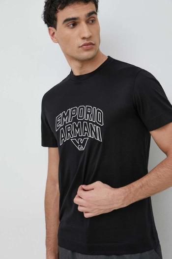 Tričko Emporio Armani pánske, čierna farba, s nášivkou