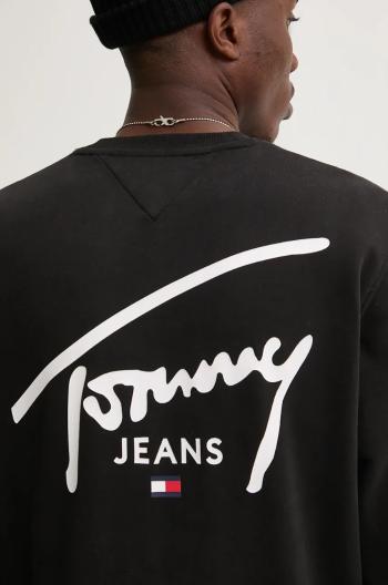 Bavlnená mikina Tommy Jeans pánska, čierna farba, s potlačou, DM0DM19230