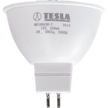 Tesla – LED žiarovka GU5,3 MR16, 4 W, 12V, 300 lm, 25000 h, 3000 K teplá biela, 100° (MR160430-7)