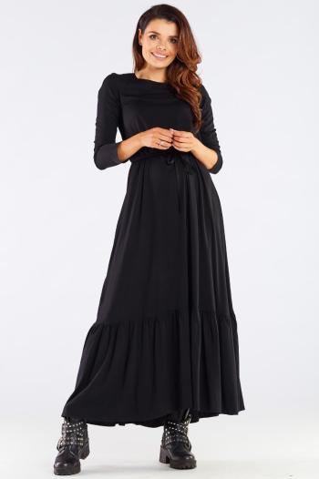 Čierne maxi šaty s viazaním A455