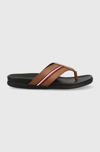 Žabky Tommy Hilfiger HILFIGER LEATHER TOE POST SANDAL pánske, hnedá farba, FM0FM04460