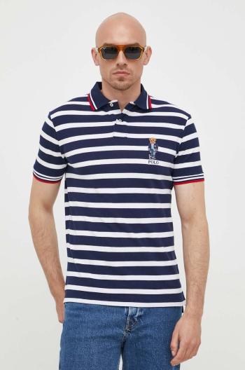 Bavlnené polo tričko Polo Ralph Lauren tmavomodrá farba, vzorované