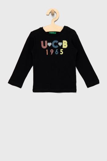 Detská bavlnená košeľa s dlhým rukávom United Colors of Benetton čierna farba,