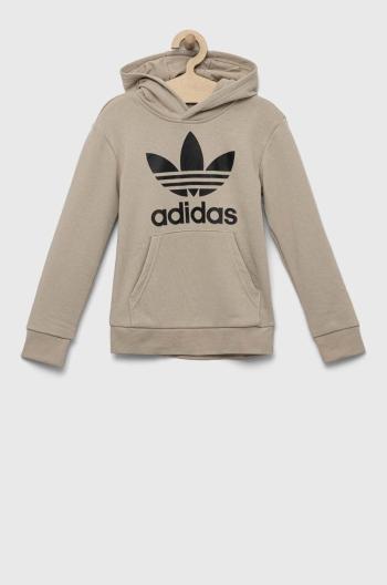 Detská mikina adidas Originals TREFOIL béžová farba, s kapucňou, s potlačou