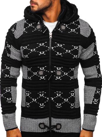 Čierny hrubý pánsky sveter/bunda so zapínaním na zips s kapucňou Bolf 2059