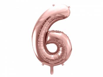 PartyDeco Fóliový balón narodeninové číslo 6 ružovo-zlatý