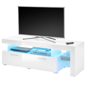 Sconto TV komoda SCORE biela vysoký lesk, šírka 140 cm