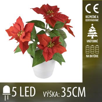Vianočná LED svetelná ozdoba vnútorná - na batérie - Vianočná ruža - 5 LED - Teplá biela