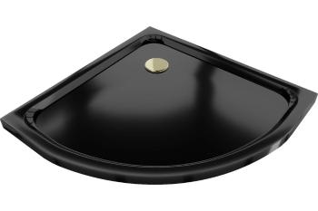 MEXEN/S - Flat sprchová vanička štvrťkruhová slim 90 x 90 cm, černá + zlatý sifón 41709090G