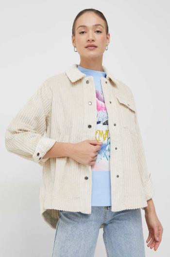 bavlnená košeľa Vero Moda dámska, béžová farba, voľný strih, s klasickým golierom