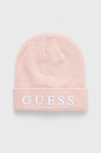 Detská čiapka s prímesou vlny Guess ružová farba biela,