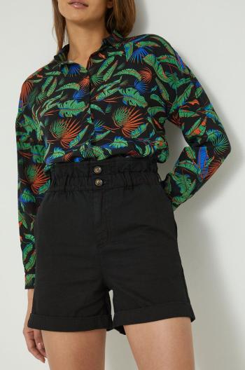 Rifľové krátke nohavice Medicine dámske, čierna farba, jednofarebné, vysoký pás