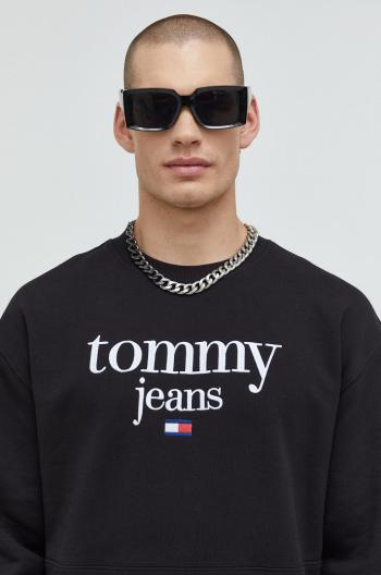 Mikina Tommy Jeans pánska, čierna farba, s nášivkou
