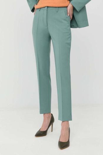 Vlnené nohavice Weekend Max Mara dámske, zelená farba, cigaretový strih, stredne vysoký pás