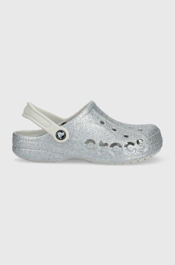 Šľapky Crocs BAYA GLITTER CLOG dámske, strieborná farba, 205925