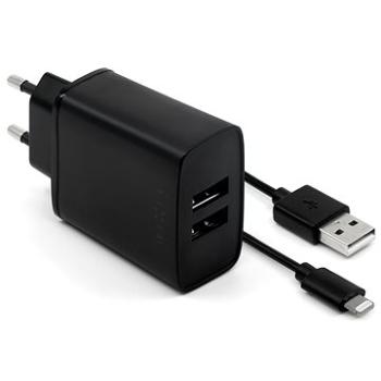FIXED Smart Rapid Charge 15W s 2× USB výstupom a USB/Lightning káblom 1 m čierna (FIXC15-2UL-BK)