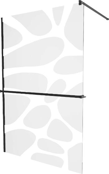 MEXEN/S - KIOTO Sprchová zástena WALK-IN s poličkou a držiakom uterákov 120 x 200 cm, transparent/biely dekor 8 mm, čierna 800-120-121-70-97