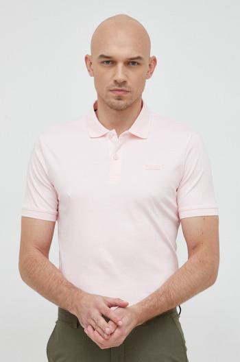 Bavlnené polo tričko Calvin Klein ružová farba, jednofarebné