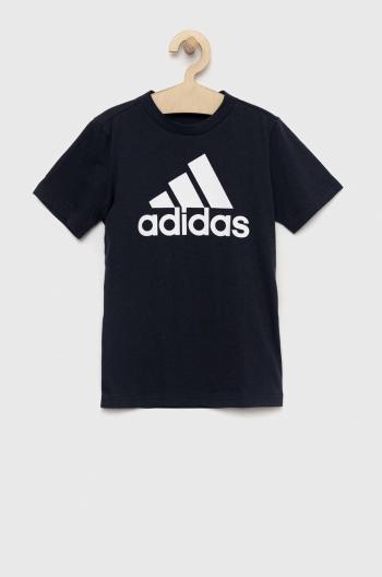 Detské bavlnené tričko adidas U BL tmavomodrá farba, s potlačou