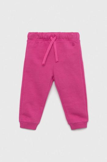 Detské bavlnené nohavice United Colors of Benetton fialová farba, jednofarebné