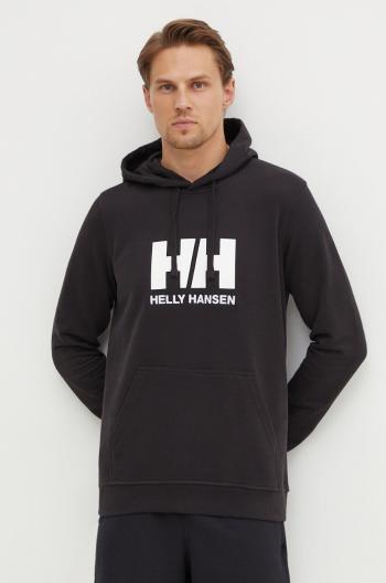 Bavlnená mikina Helly Hansen HH LOGO HOODIE pánska, čierna farba, s kapucňou, s nášivkou, 33977