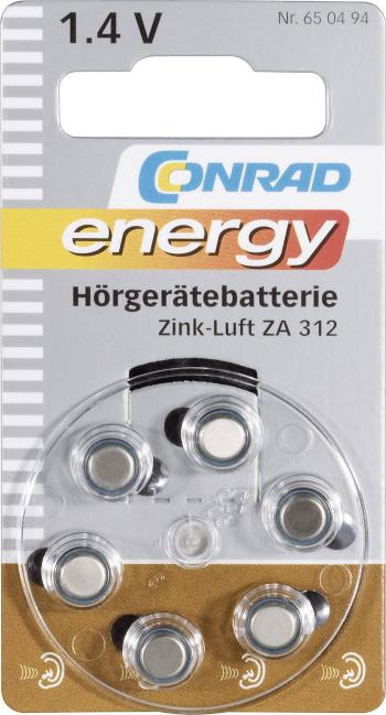 Conrad energy  gombíková batéria  ZA 312 zinkovo-vzduchová 160 mAh 1.4 V 6 ks