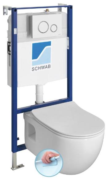 Závesné WC BRILLA Rimless biela s podomietkovou nádržkou a tlačidlom Schwab, biela 100614-SET5