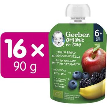 GERBER Organic vrecko jablko, banán, čučoriedka a černica 16× 90 g (8445290308092)