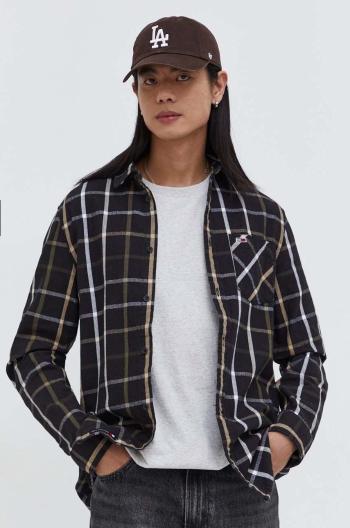 Bavlnená košeľa Tommy Jeans pánska, čierna farba, regular, s klasickým golierom, DM0DM18334