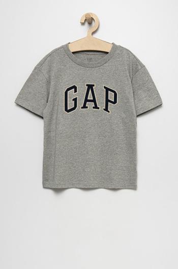 Detské bavlnené tričko GAP šedá farba, s nášivkou